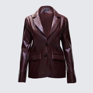 NEW Finesse Thea Vegan Faux Leather Dark Brown Blazer, size: medium
